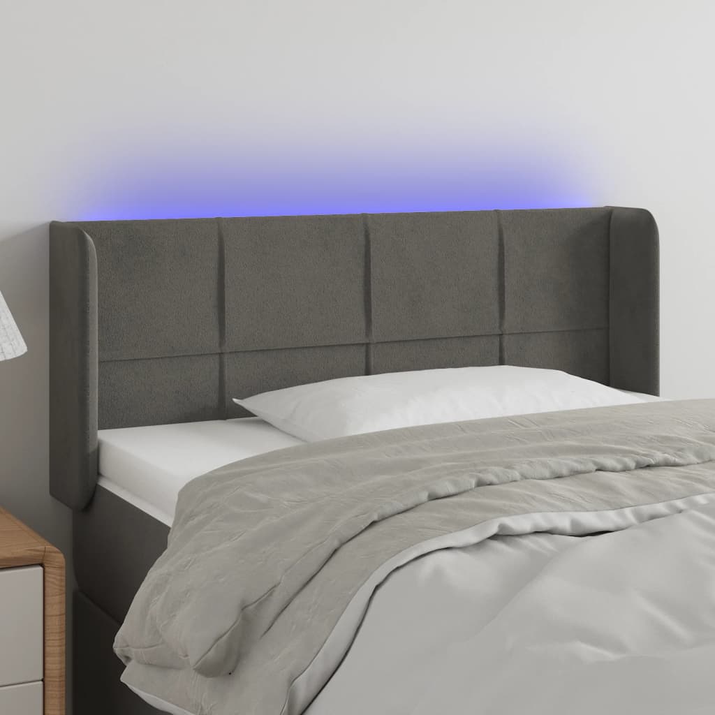 vidaXL Zagłówek do łóżka z LED, ciemnoszary, 103x16x78/88 cm, aksamit