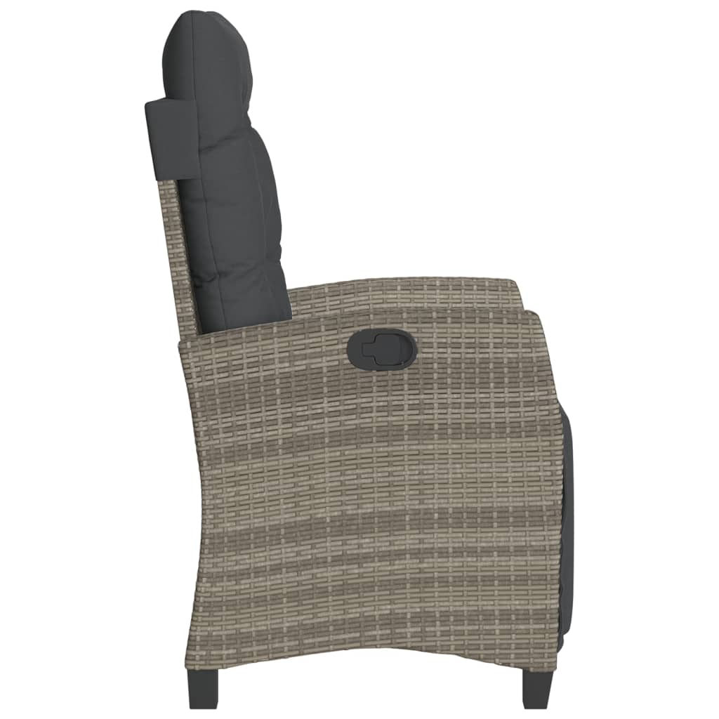 vidaXL Rozkładany fotel ogrodowy z podnóżkiem, szary polirattan