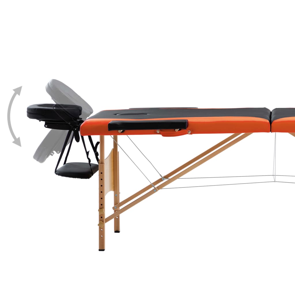 vidaXL Składany stół do masażu 2-strefowy, drewno, czarno-pomarańczowy