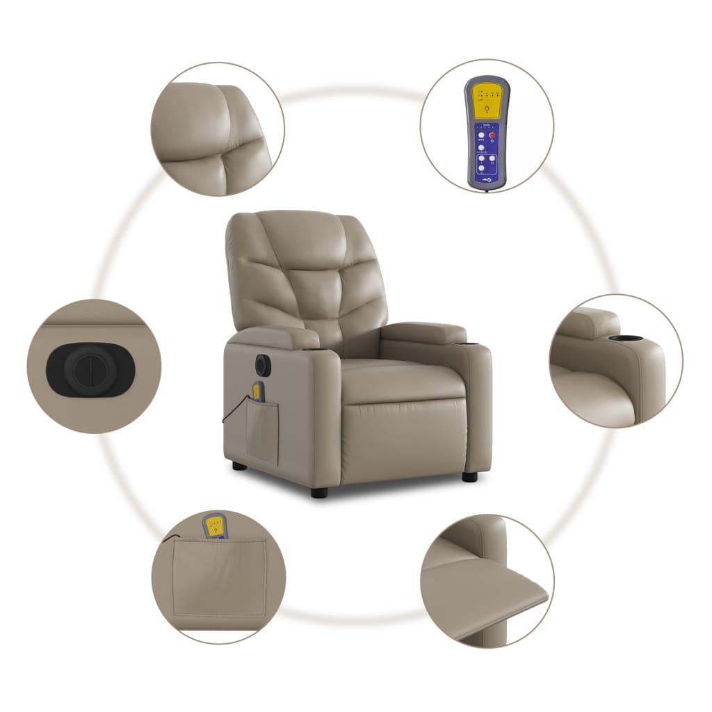 vidaXL Rozkładany fotel masujący, elektryczny, cappuccino, ekoskóra