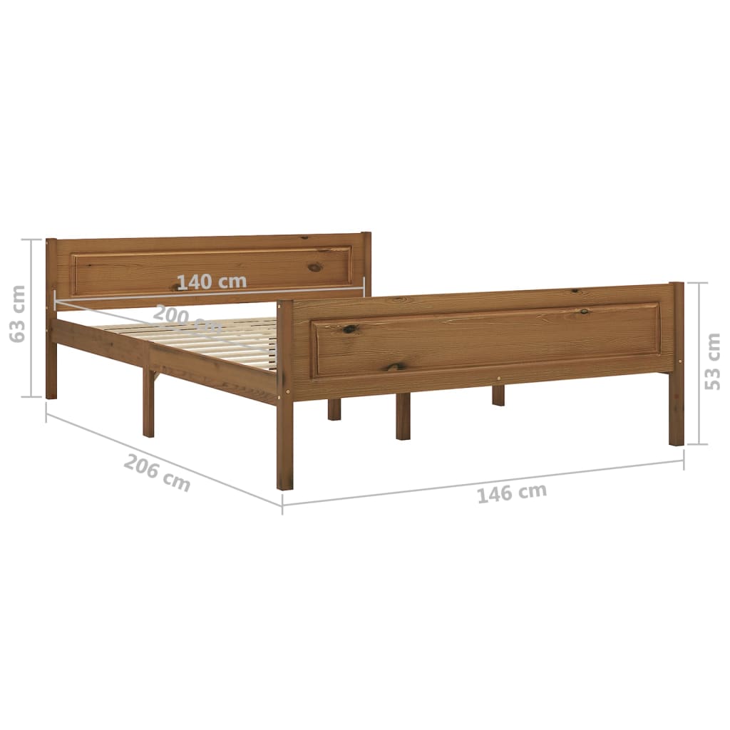 vidaXL Rama łóżka z litego drewna sosnowego, miodowy brąz, 140x200 cm
