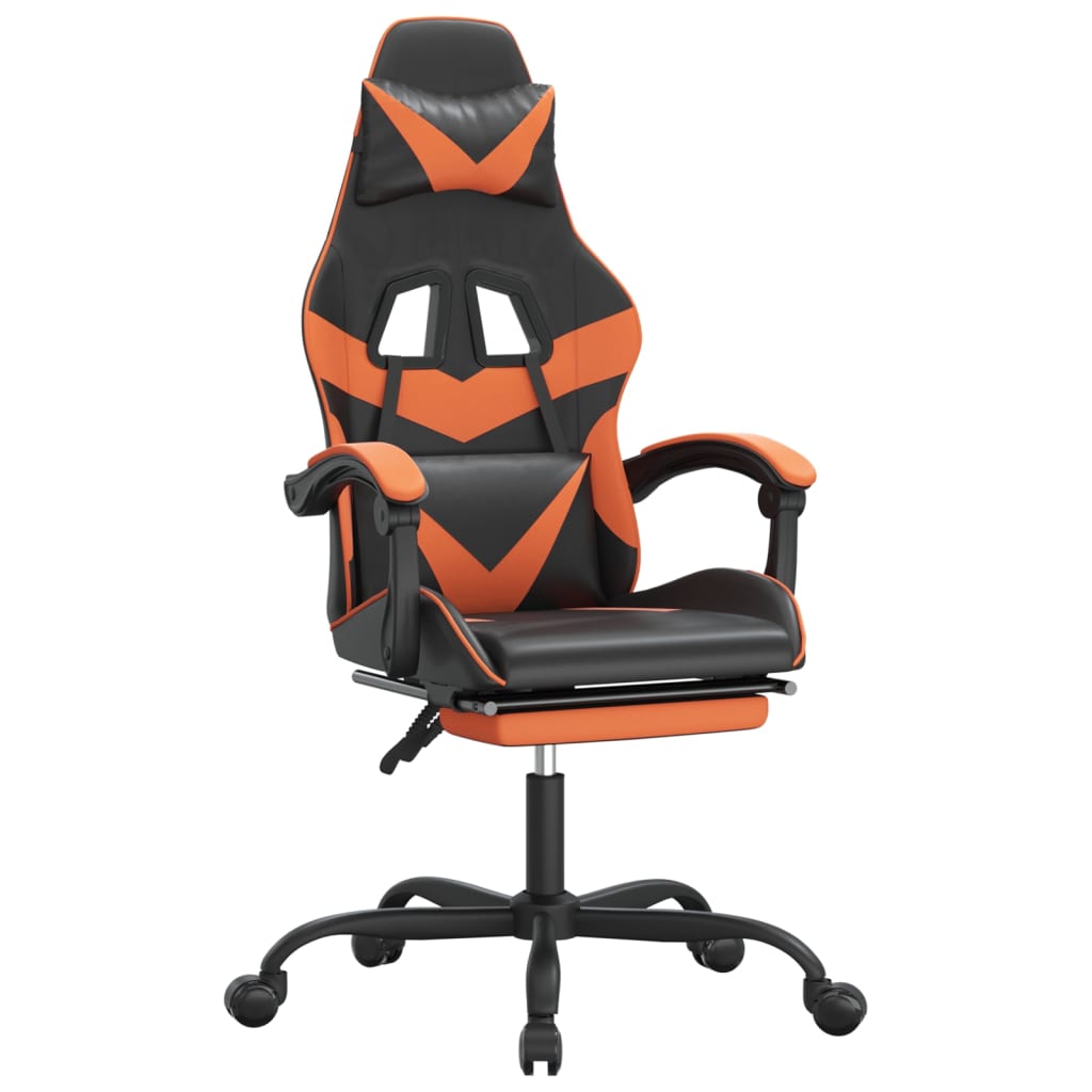 vidaXL Obrotowy fotel gamingowy z podnóżkiem, czarno-pomarańczowy