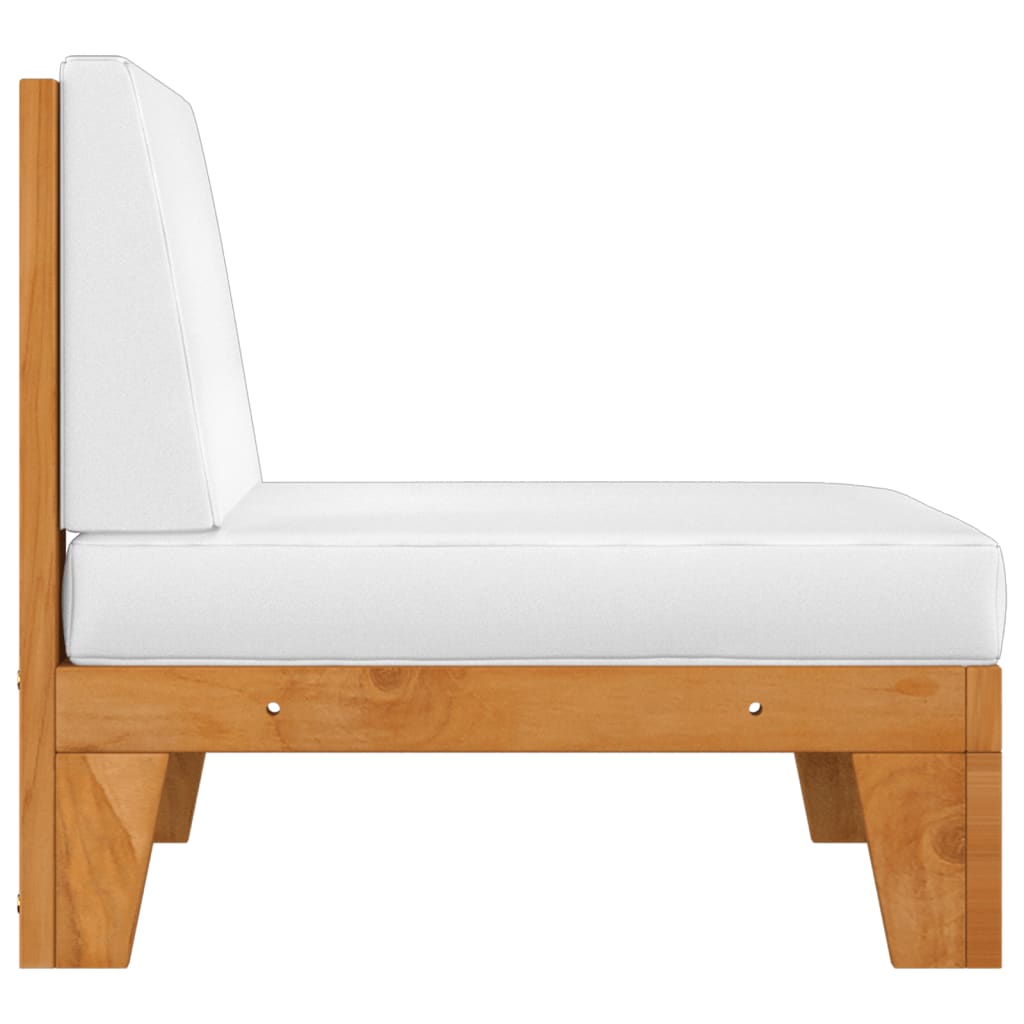 vidaXL Moduł sofy środkowej, kremowe poduszki, lite drewno akacjowe