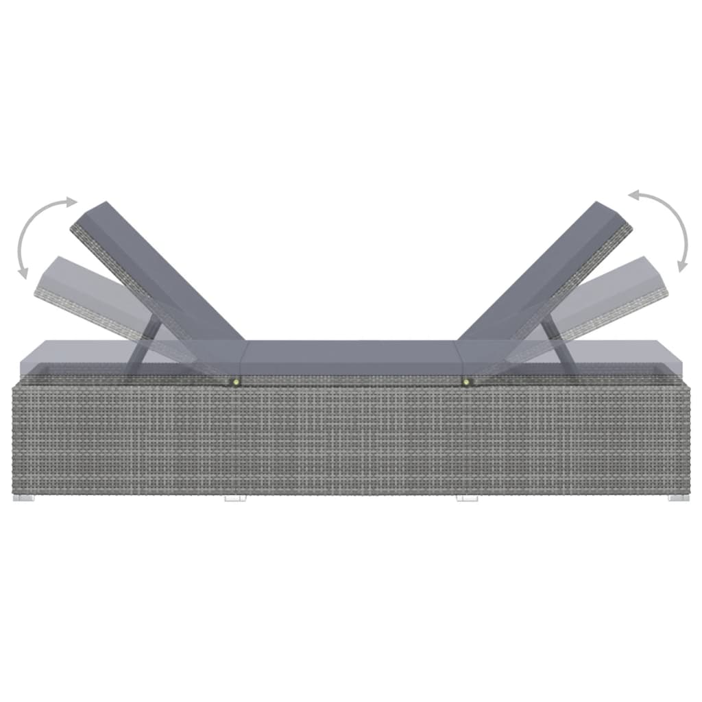 vidaXL 3-częściowy zestaw, leżaki ze stolikiem, polirattan, szare