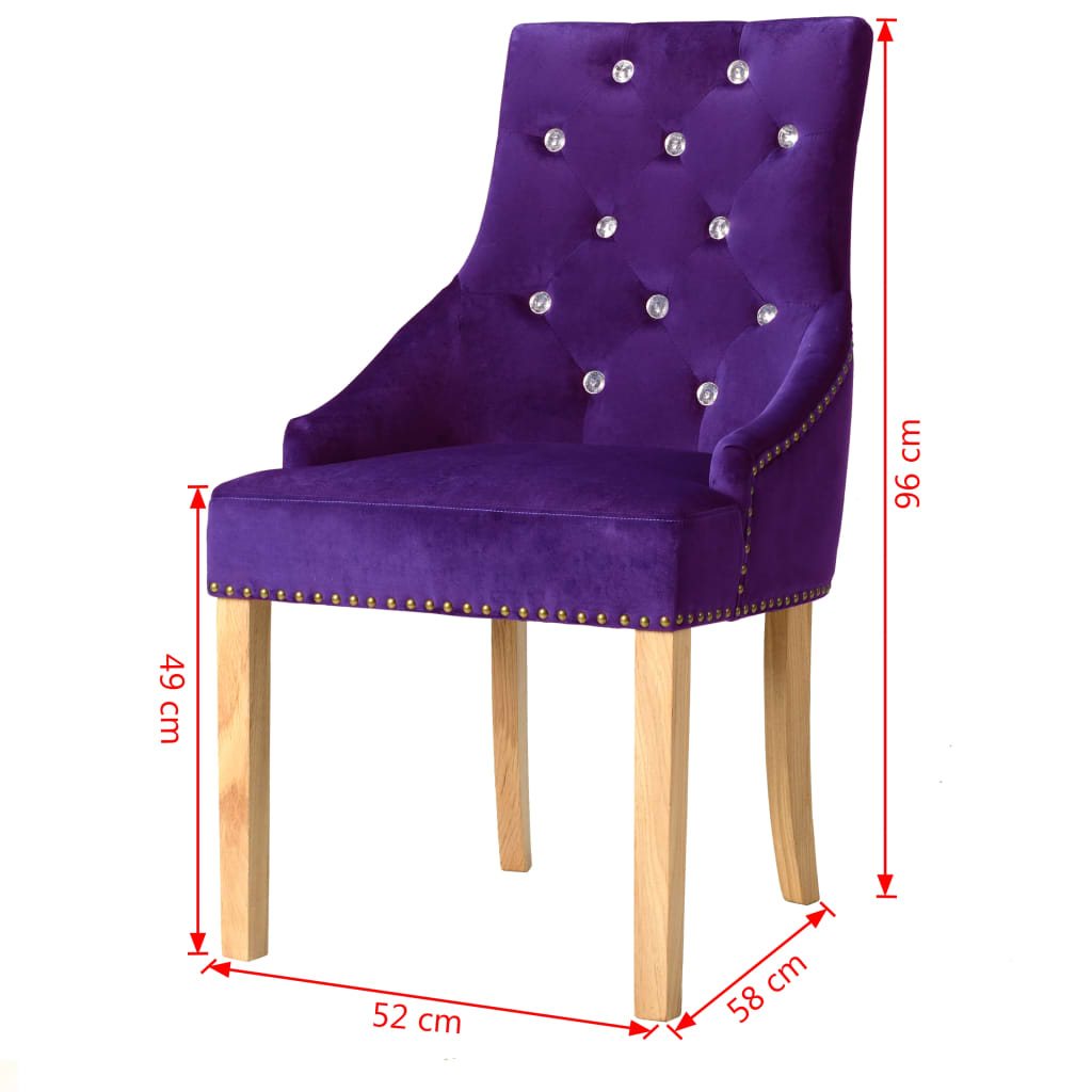 vidaXL Krzesła stołowe, 2 szt., fioletowe, drewno dębowe i aksamit