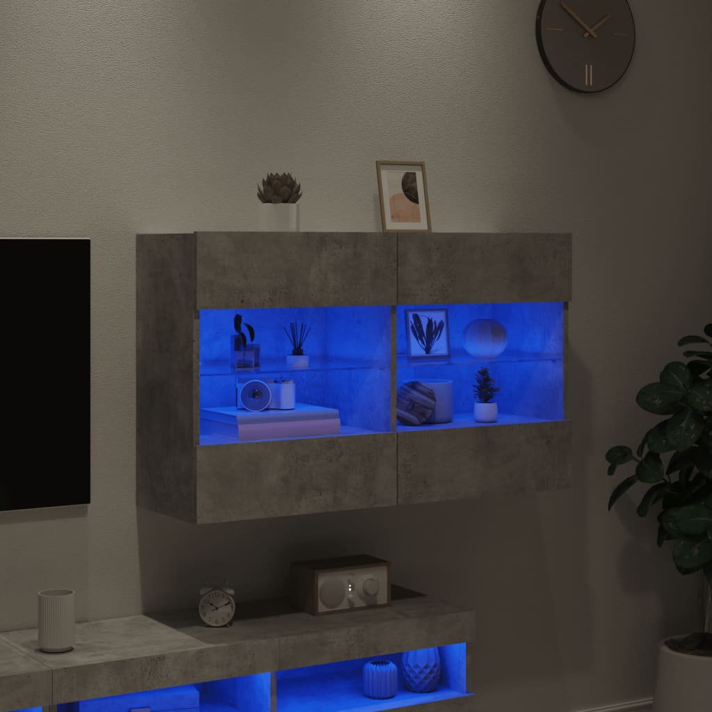 vidaXL Ścienna szafka TV z LED, szarość betonu, 98,5x30x60,5 cm