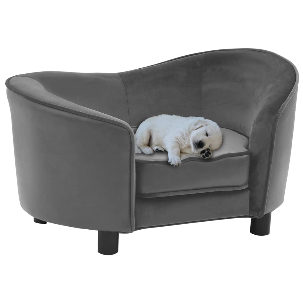 vidaXL Sofa dla psa, szara, 69x49x40 cm, plusz i sztuczna skóra