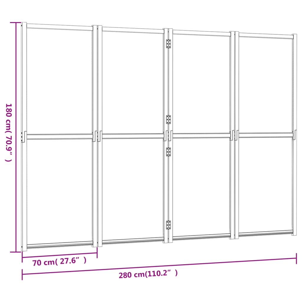 vidaXL Parawan 4-panelowy, kremowy, 280 x 180 cm