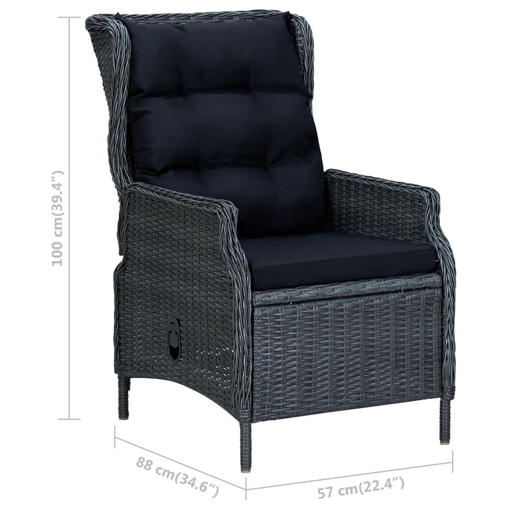vidaXL Rozkładane krzesło ogrodowe, podnóżek, polirattan, ciemnoszare
