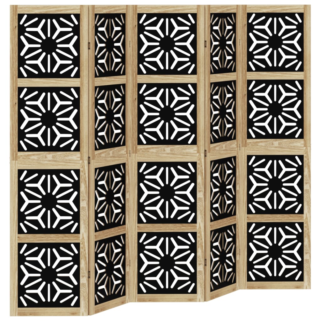 vidaXL Parawan pokojowy, 5-panelowy, brązowo-czarny, lita paulownia