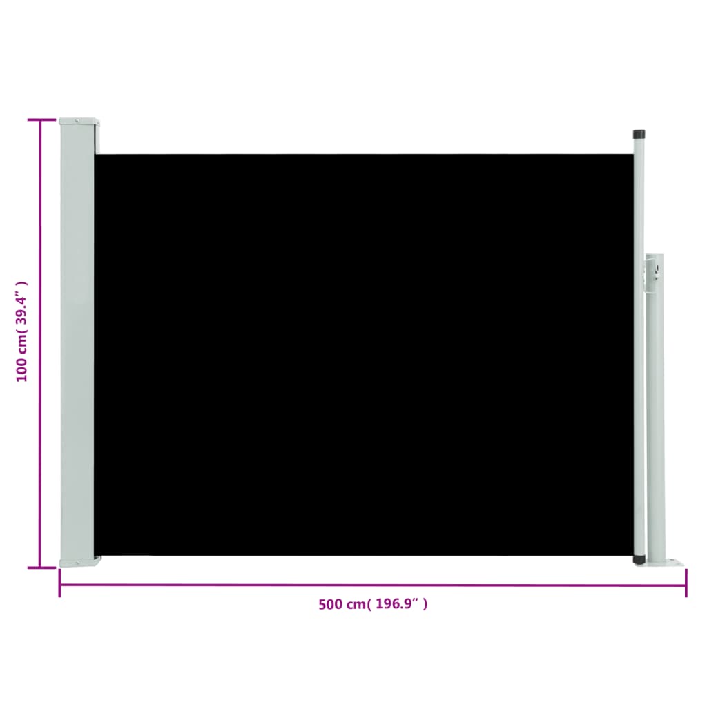 vidaXL Wysuwana markiza boczna na taras, 100 x 500 cm, czarna
