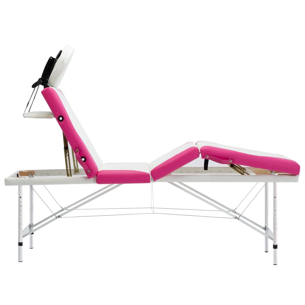 vidaXL 4-strefowy, składany stół do masażu, aluminium, biało-różowy