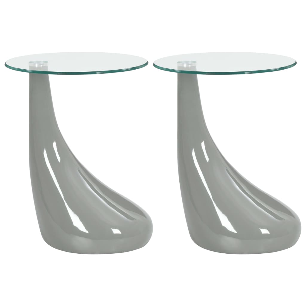 vidaXL 2 szare stoliki z okrągłym, szklanym blatem, wysoki połysk
