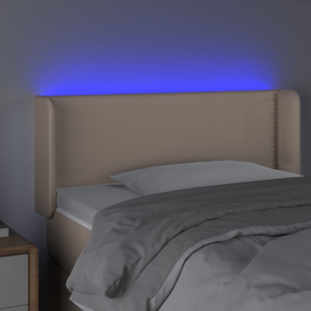 vidaXL Zagłówek do łóżka z LED, cappuccino, 83x16x78/88 cm, ekoskóra