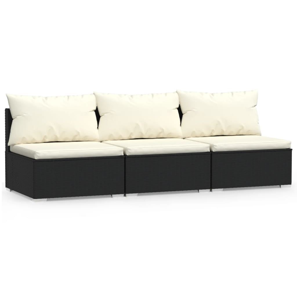 vidaXL 3-osobowa sofa z poduszkami, czarna, polirattan
