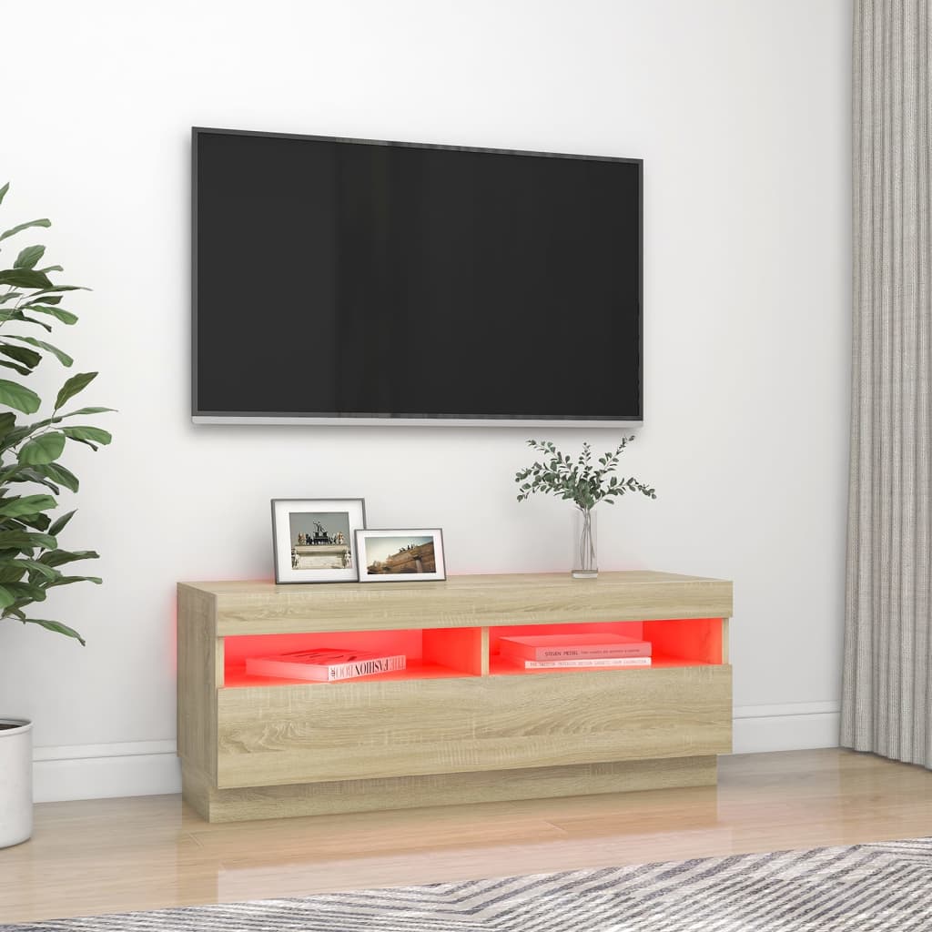 vidaXL Szafka TV z oświetleniem LED, dąb sonoma, 100x35x40 cm