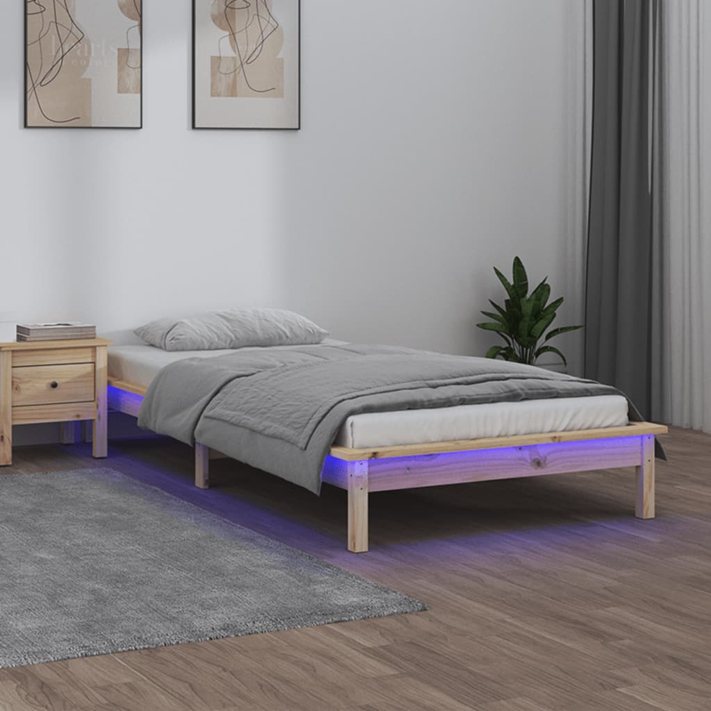 vidaXL Rama łóżka z LED, 90 x 200 cm, lite drewno