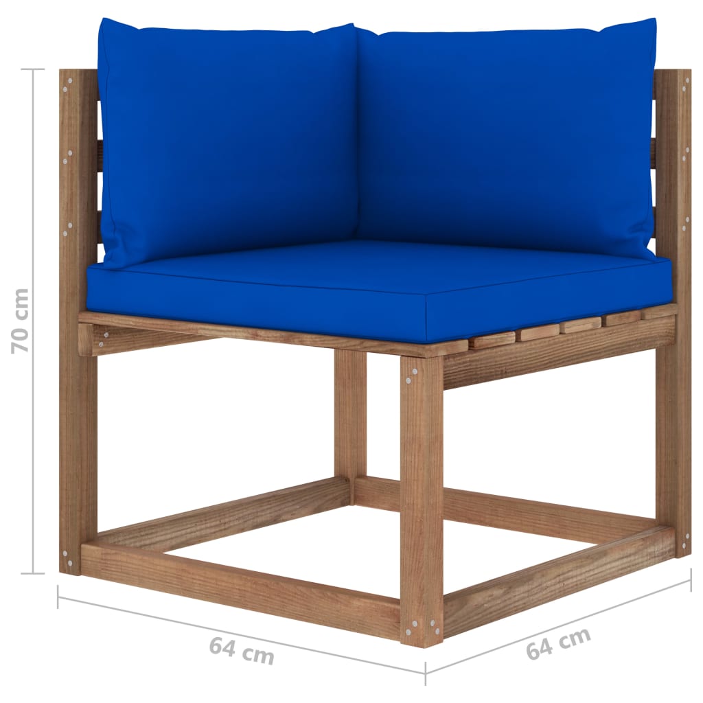 vidaXL Ogrodowa sofa narożna z palet, z niebieskimi poduszkami