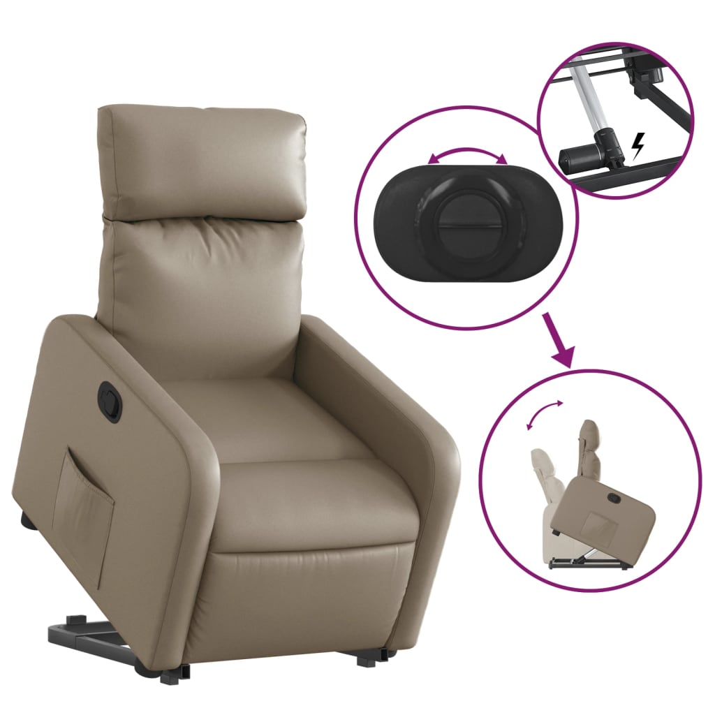 vidaXL Podnoszony fotel rozkładany, cappuccino, obity sztuczną skórą