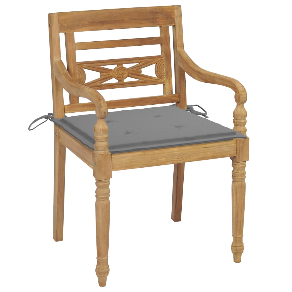 vidaXL Krzesła Batavia z szarymi poduszkami, 2 szt., drewno tekowe
