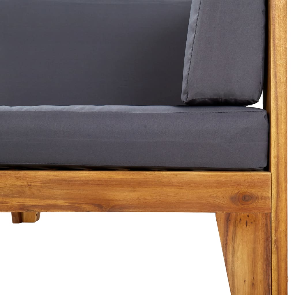 vidaXL Moduł sofy narożnej, ciemnoszare poduszki, drewno akacjowe