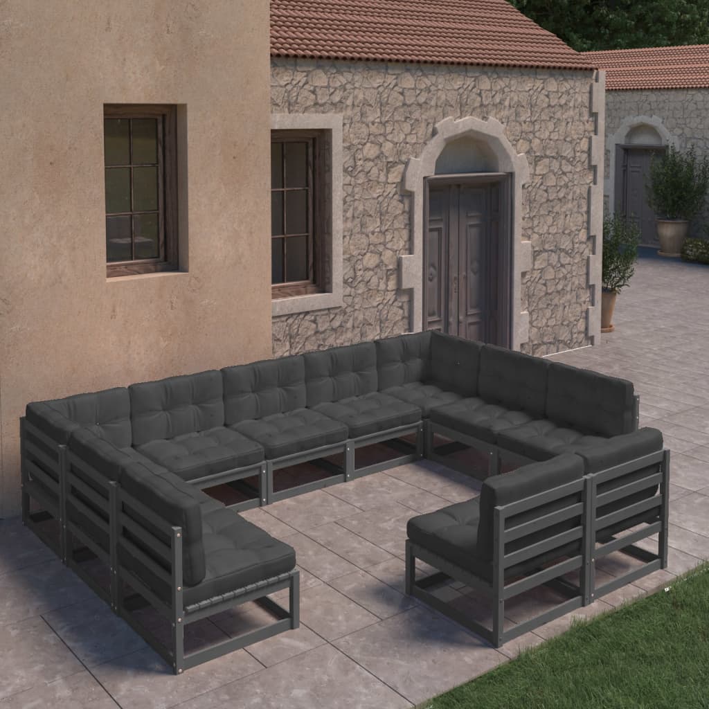 vidaXL 11-cz. zestaw wypoczynkowy do ogrodu, z poduszkami,czarny sosna