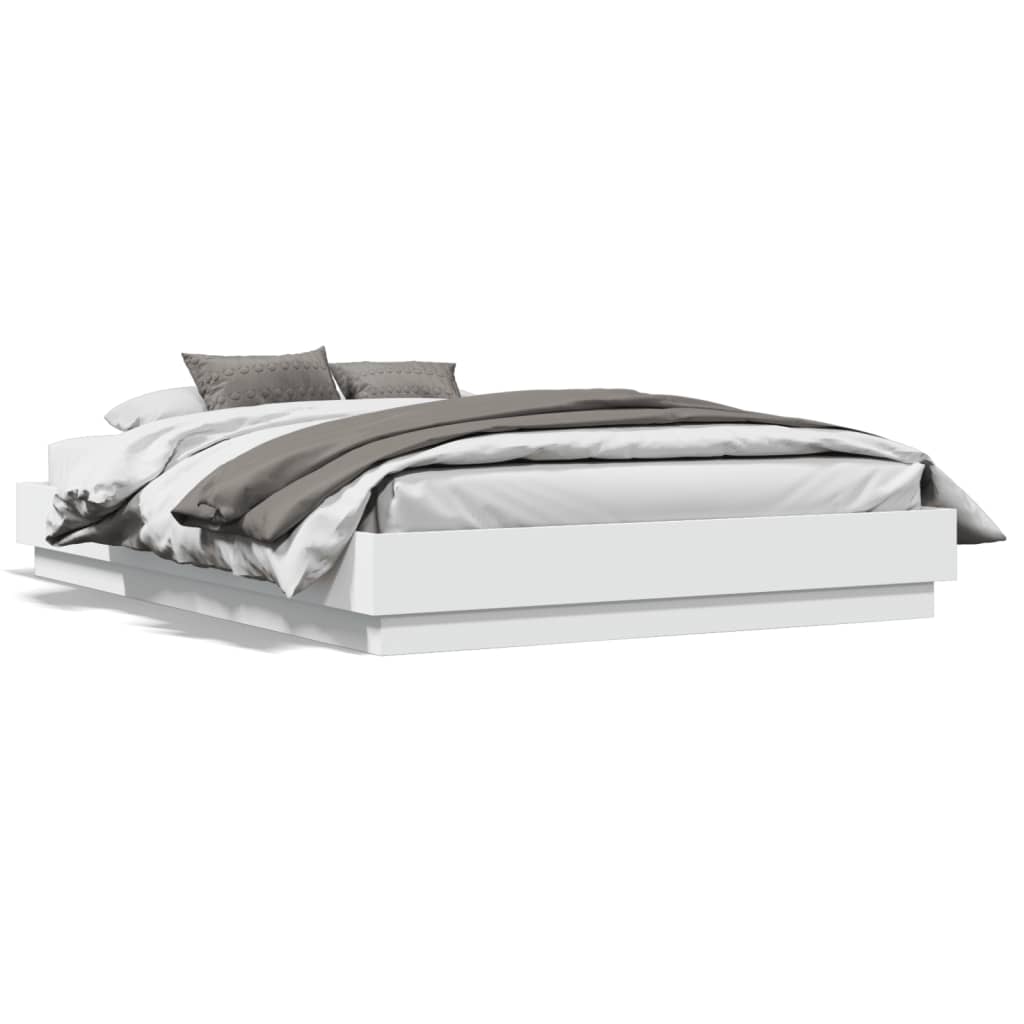 vidaXL Rama łóżka z oświetleniem LED, biała, 120x190 cm