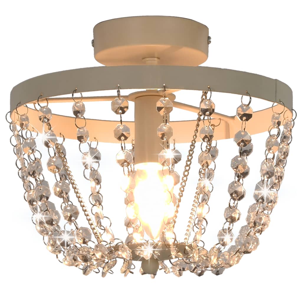 vidaXL Lampa sufitowa z kryształkami i koralikami, biała, okrągła, E14