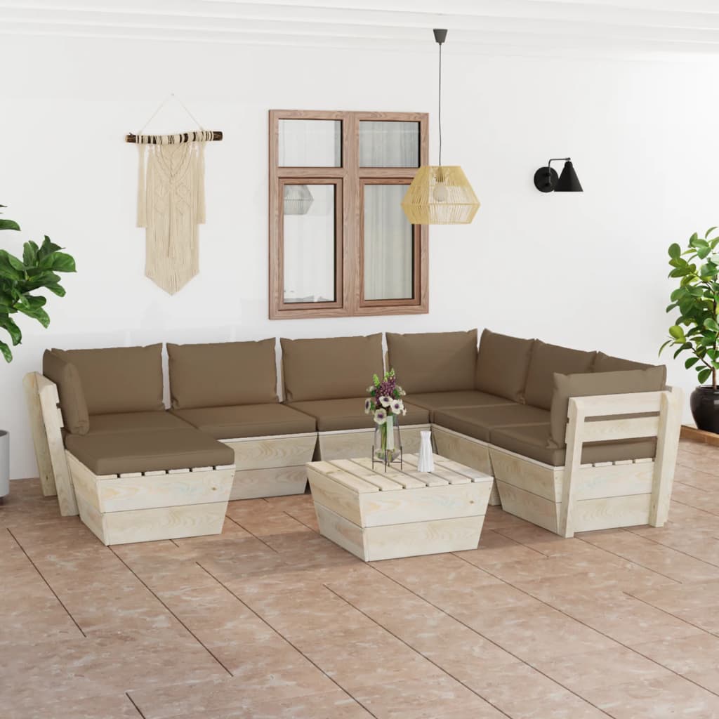 vidaXL 8-cz. ogrodowy zestaw wypoczynkowy z palet, poduszki, świerk