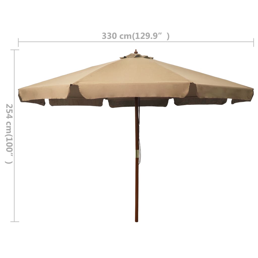 vidaXL Parasol ogrodowy na drewnianym słupku, 330 cm, taupe