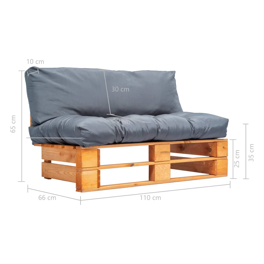 vidaXL Ogrodowa sofa z palet, z szarymi poduszkami, sosna