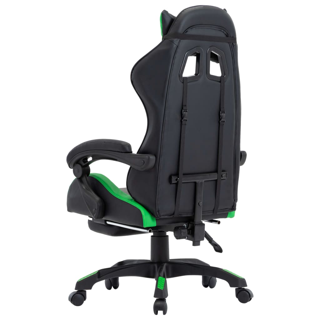 vidaXL Fotel dla gracza, z podnóżkiem, zielono-czarny, sztuczna skóra