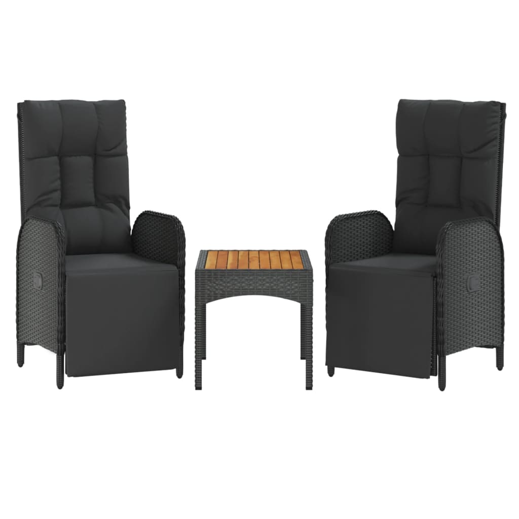 vidaXL Rozkładane krzesła ogrodowe, 2 szt., ze stolikiem, czarne