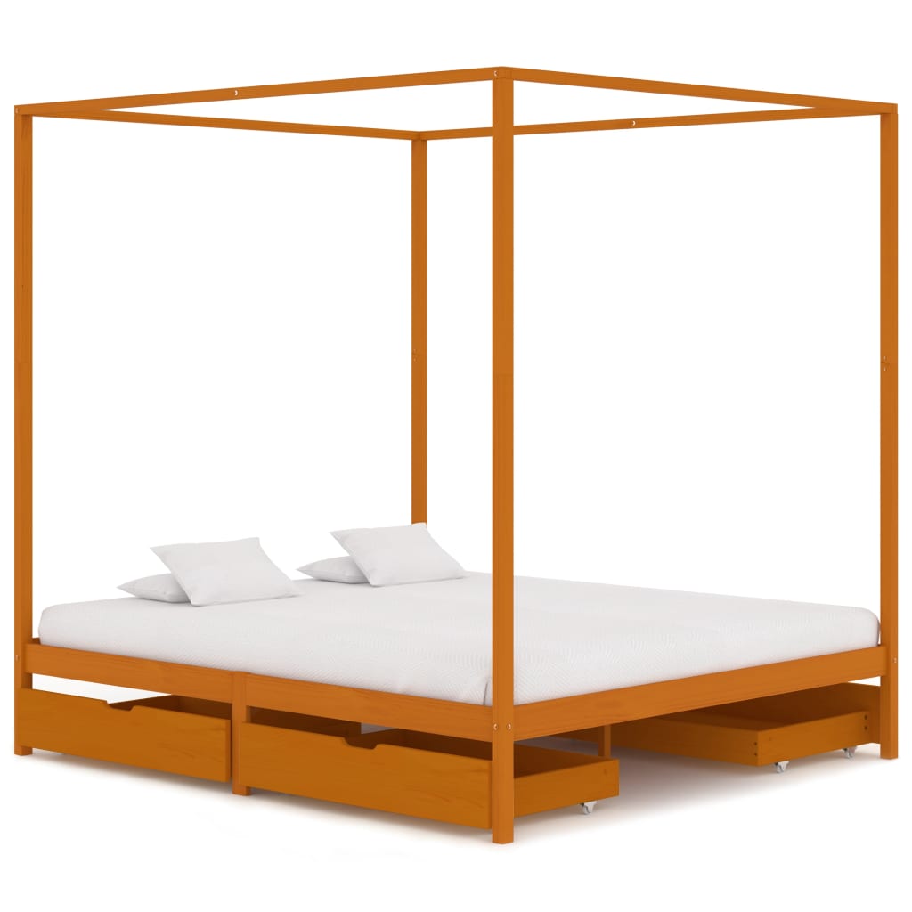 vidaXL Rama łóżka z baldachimem i 4 szufladami, sosna, 180 x 200 cm