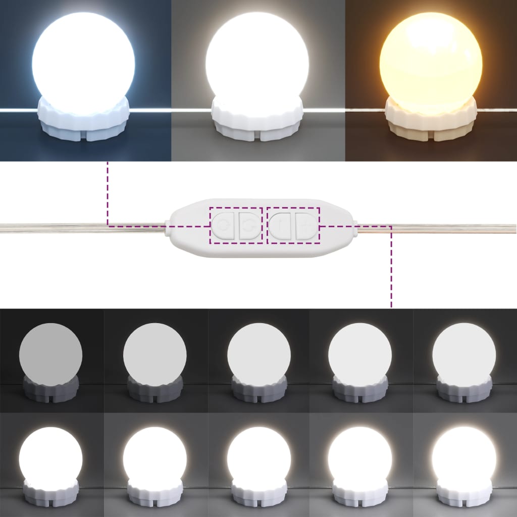 vidaXL Lustro ścienne z lampkami LED, bez ramy, okrągłe, szklane