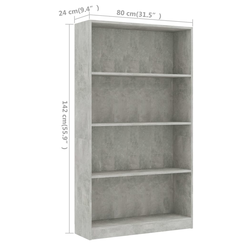 vidaXL 4-poziomowy regał na książki, betonowy szary, 80x24x142 cm