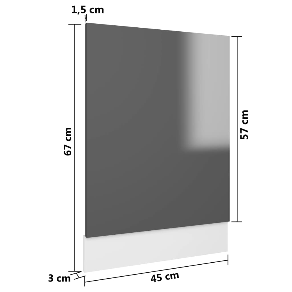 vidaXL Panel do zabudowy zmywarki, wysoki połysk, szary, 45x3x67 cm