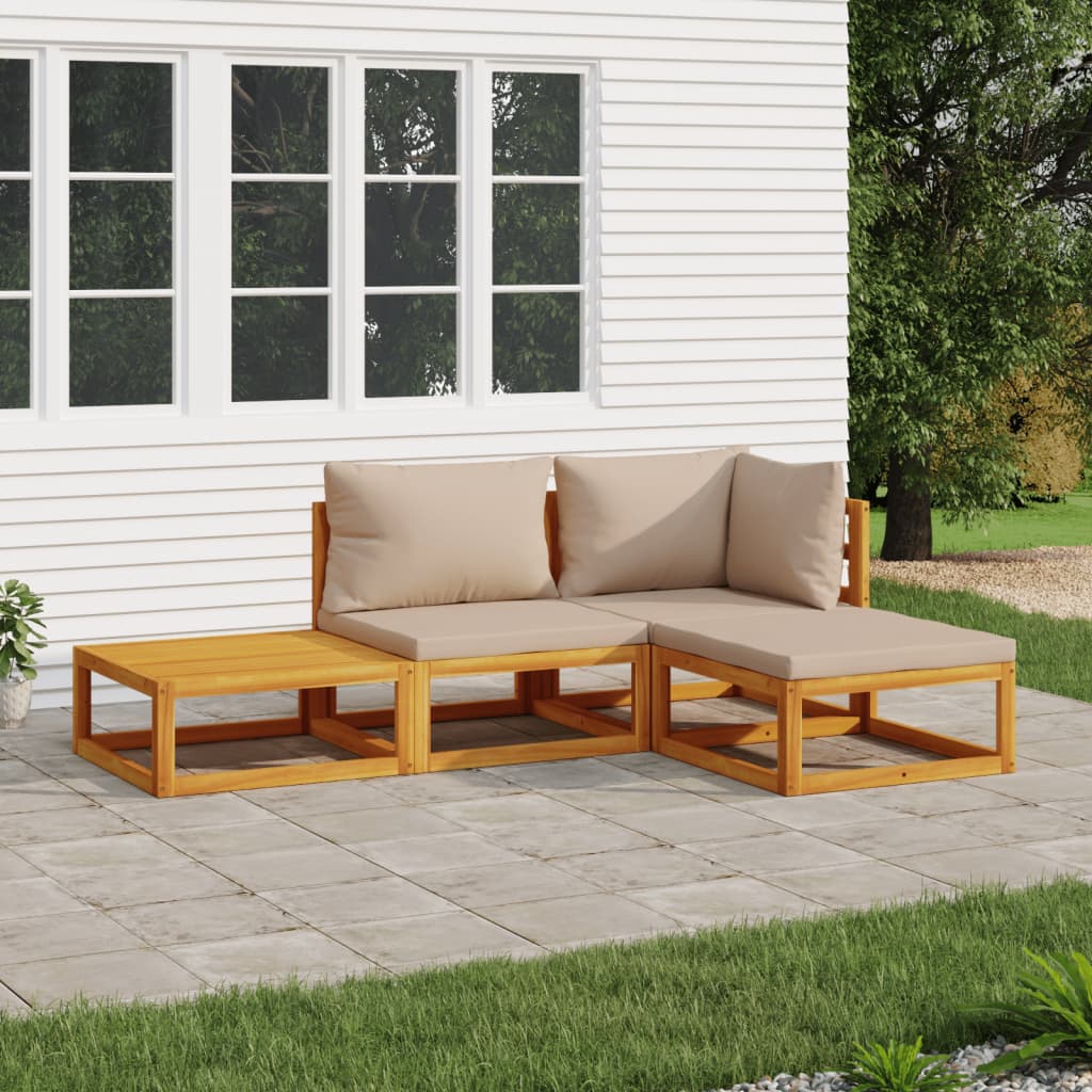 vidaXL 4-cz. zestaw wypoczynkowy do ogrodu, poduszki taupe, drewno