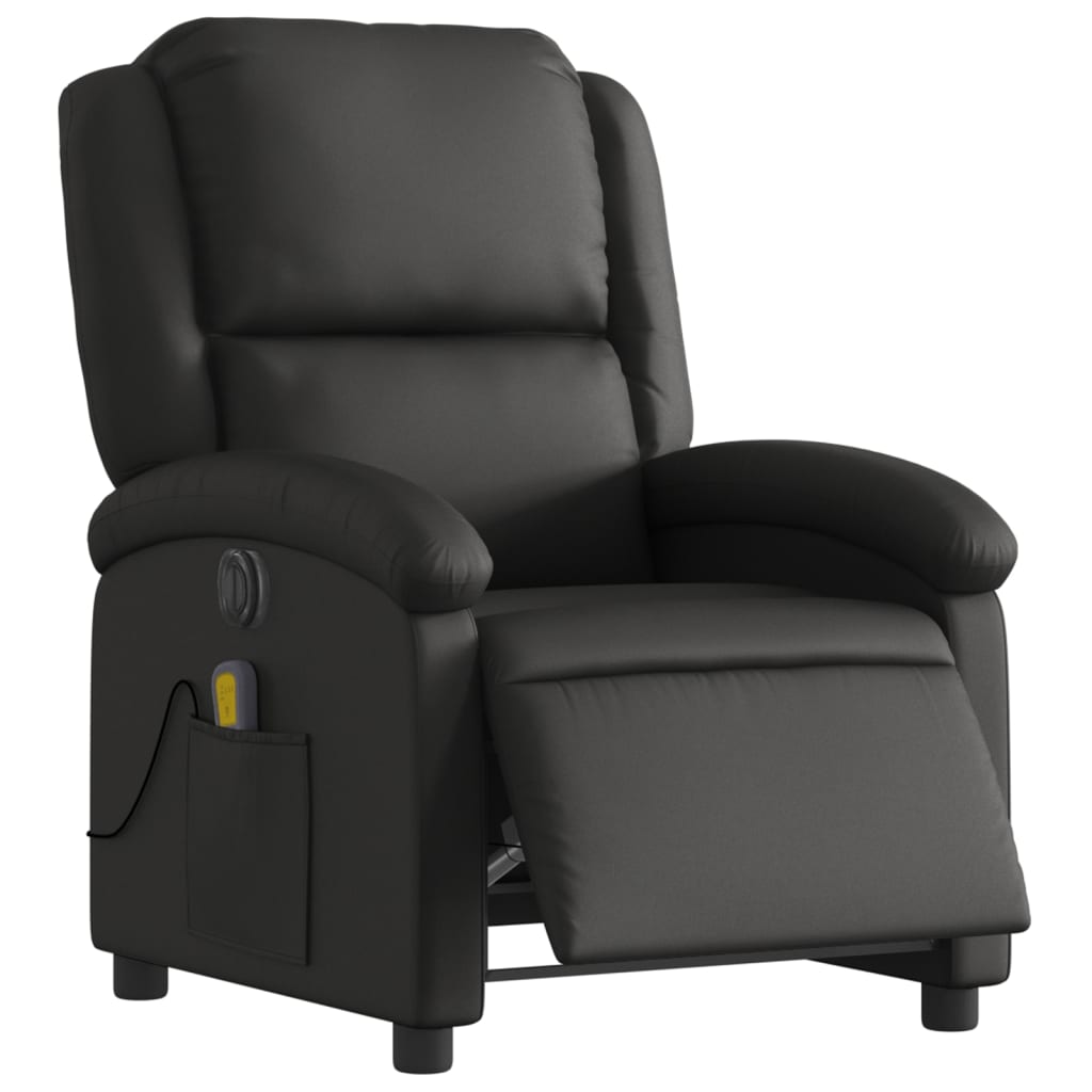 vidaXL Rozkładany fotel masujący, elektryczny, czarny, skóra naturalna