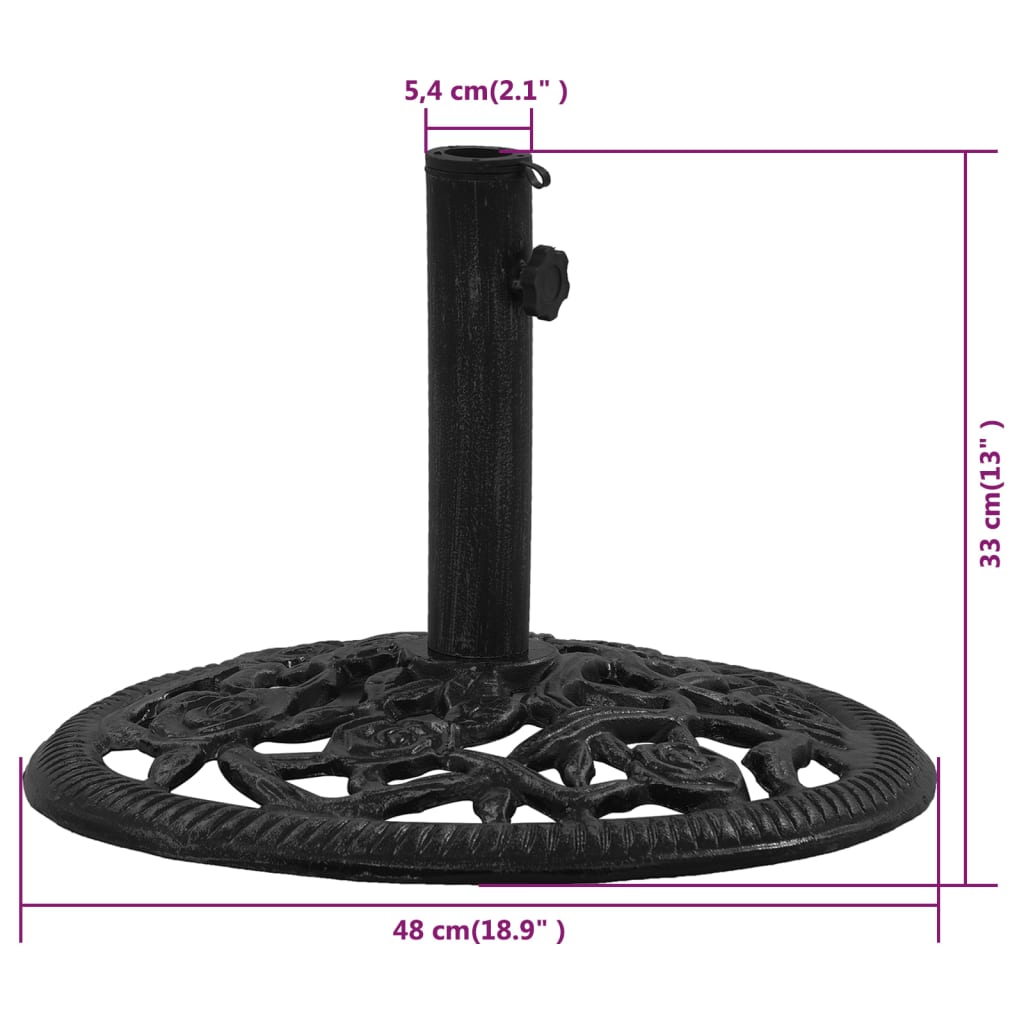 vidaXL Podstawa pod parasol, czarna, 48x48x33 cm, żeliwo