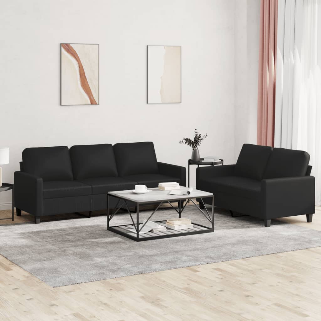 vidaXL 2-osobowa sofa z poduszkami, czarna, sztuczna skóra