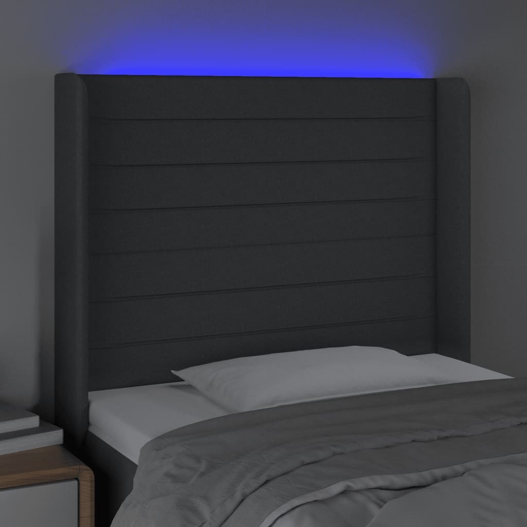 vidaXL Zagłówek do łóżka z LED, ciemnoszary, 83x16x118/128 cm, tkanina