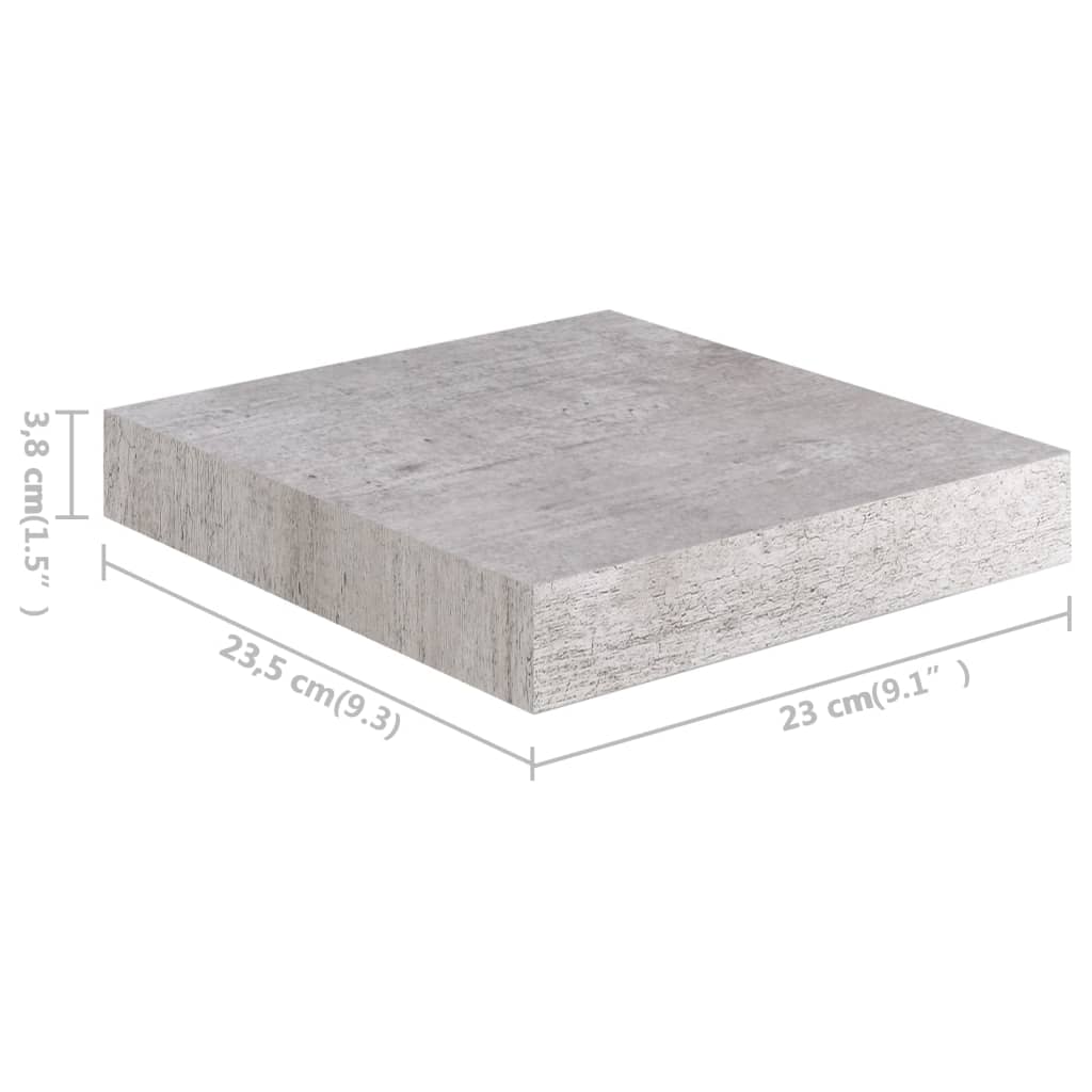 vidaXL Półki ścienne, 4 szt., szarość betonu, 23 x 23,5 x 3,8 cm, MDF