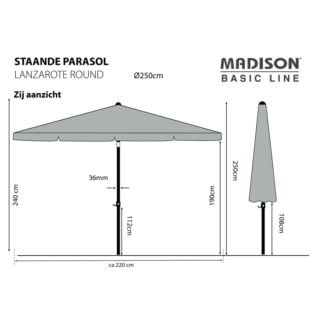 Madison Parasol Lanzarote, 250 cm, okrągły, taupe