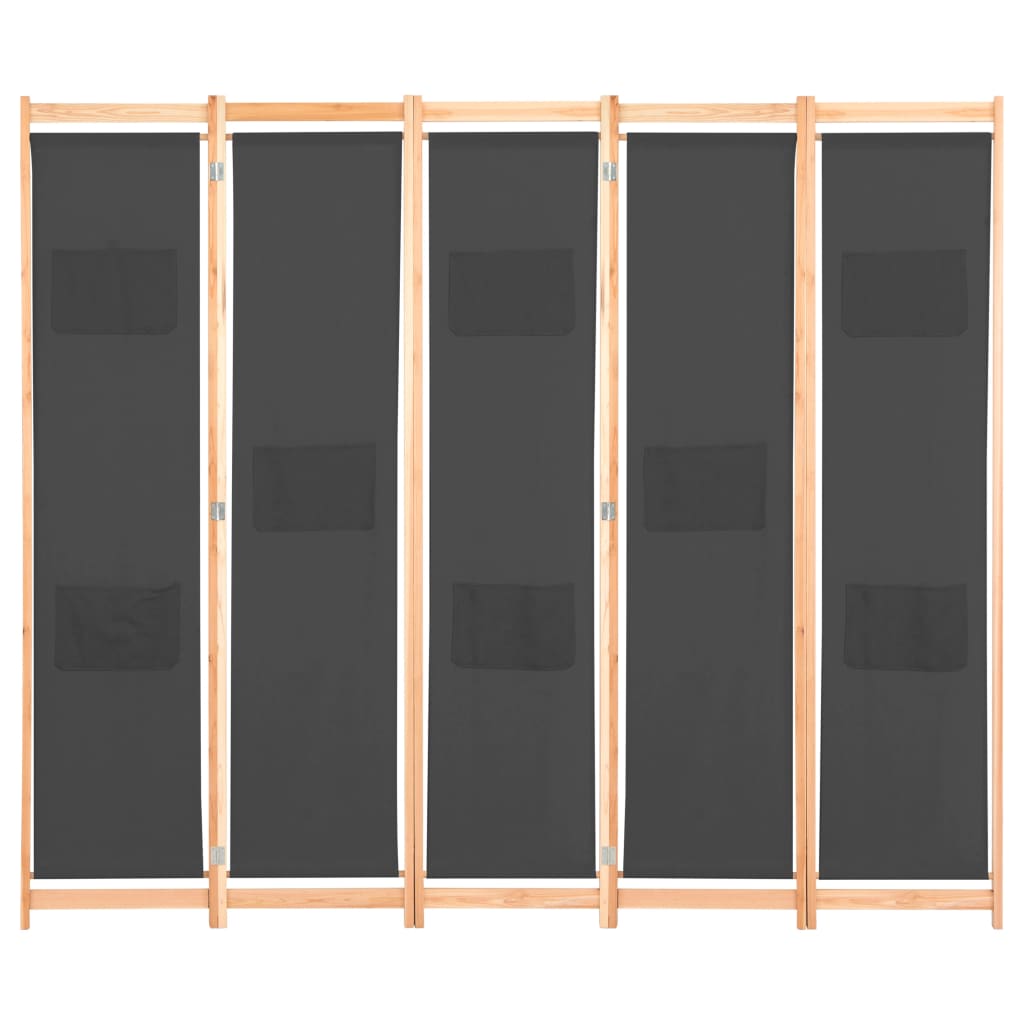 vidaXL Parawan 5-panelowy, szary, 200 x 170 x 4 cm, tkanina