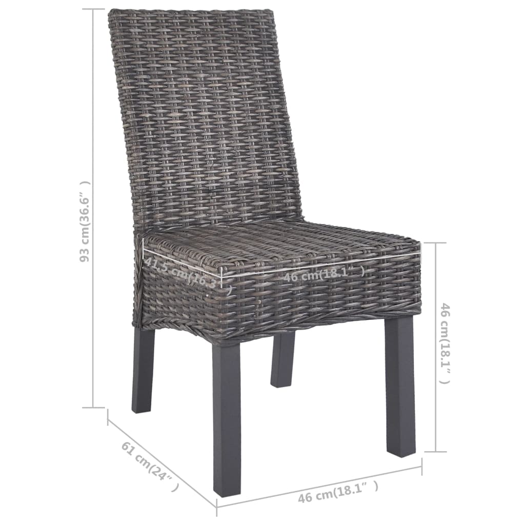 vidaXL Krzesła stołowe, 2 szt., brązowe, rattan Kubu i drewno mango