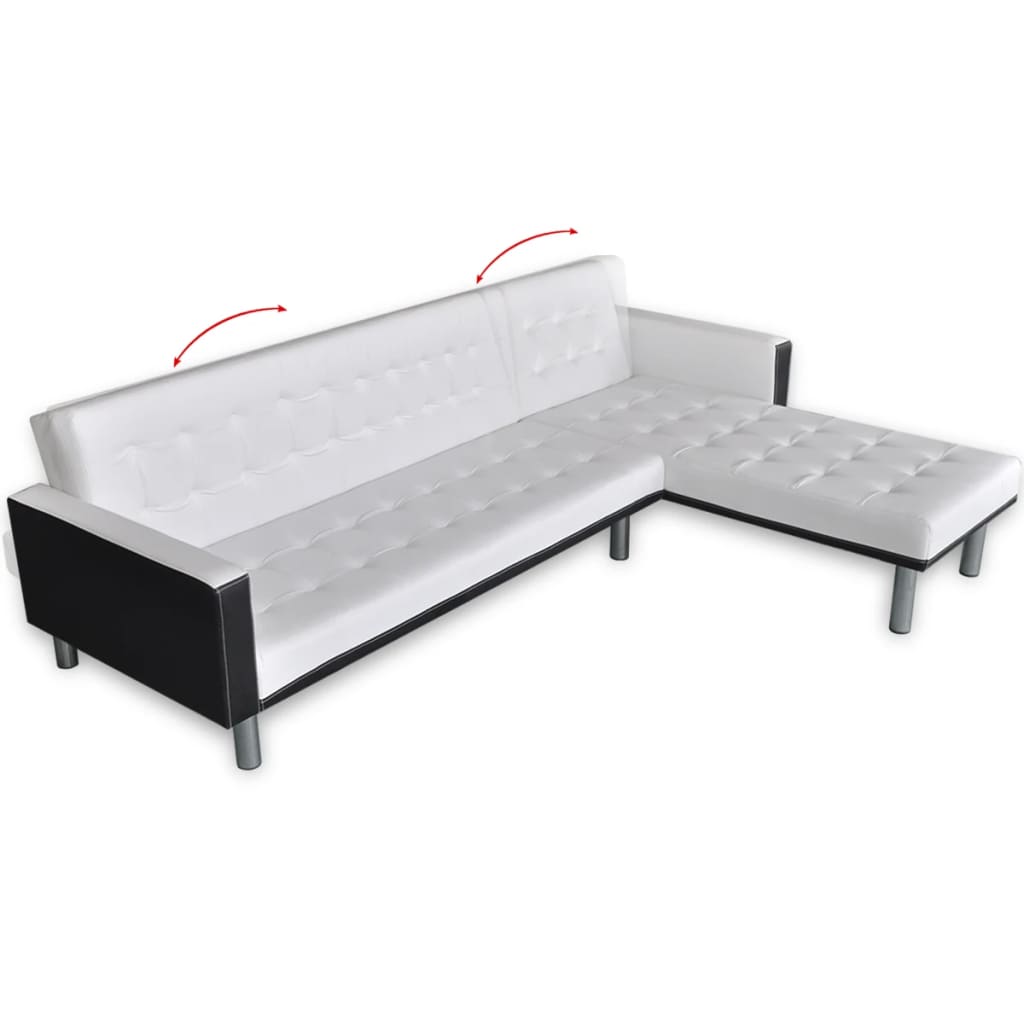 vidaXL Sofa narożna z funkcją rozkładania, sztuczna skóra, biała