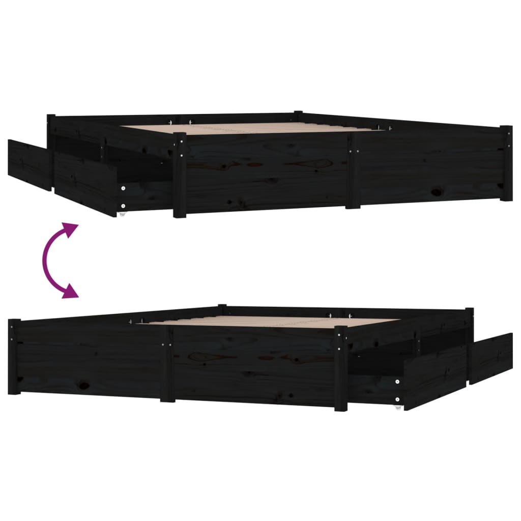 vidaXL Rama łóżka z szufladami, czarna, 120x190 cm