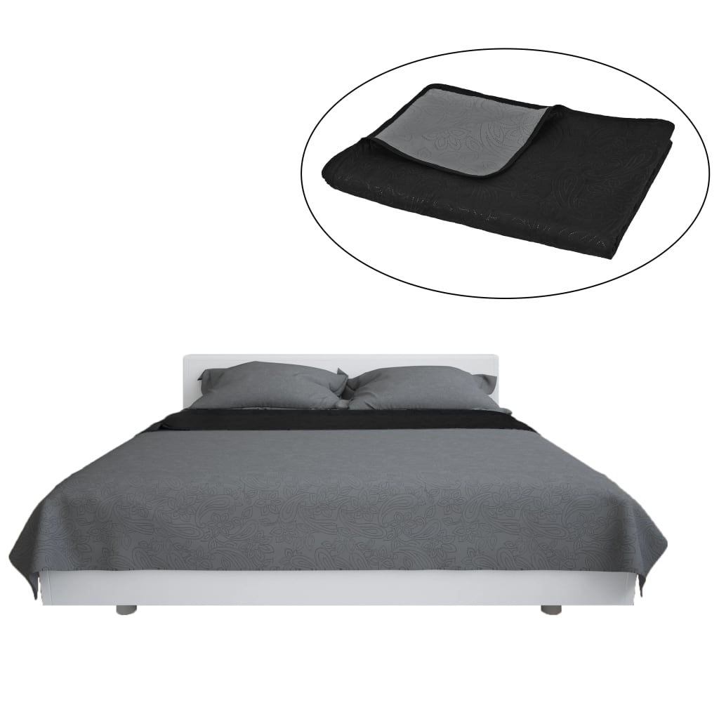 vidaXL Dwustronna narzuta na łóżko, pikowana, 230x260 cm, szaro-czarna