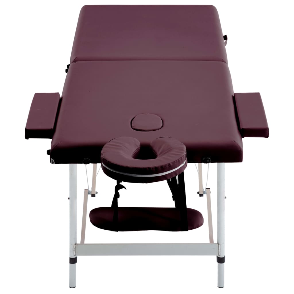 vidaXL Składany stół do masażu, 2-strefowy, aluminiowy, winny fiolet
